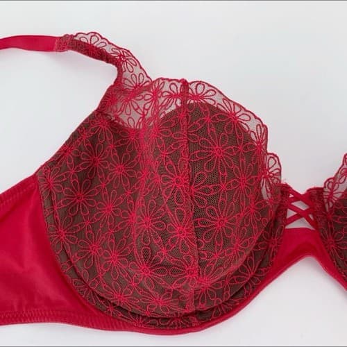 Vassarette Red Bra 42C Lingerie Scalloped Trim Flattering Fit - Thumbnail 3