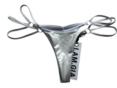I AM GIA Halina Bikini Bottom Metallic Silver Thong Swimsuit Strappy L/XL - Thumbnail 3