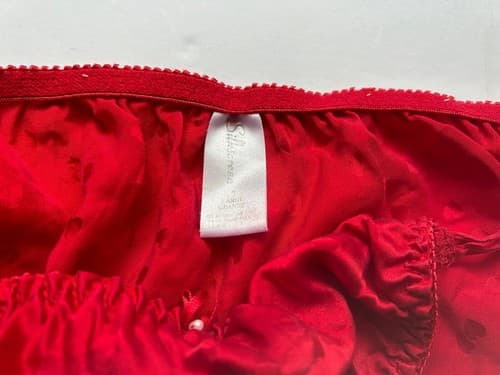 Vintage Red Silk French Cut Leg Thigh String Bikini Heart Print Large Panty - Thumbnail 4