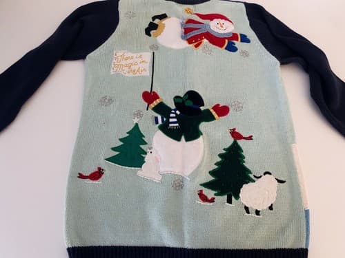 New Quacker Factory Hidden Button Cardigan Sweater PLAYING SNOWMEN XS Christmas - Thumbnail 3