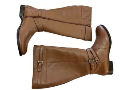 SIZE 8.5 WW Wide Shaft & Sole Camel Brown Genuine Leather Tall Boots Boho Shoes - Thumbnail 6