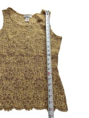 Medium Vintage Lew Magrum Skinny Fit Fitted Gold Lace Top Camisole Stretch - Thumbnail 7