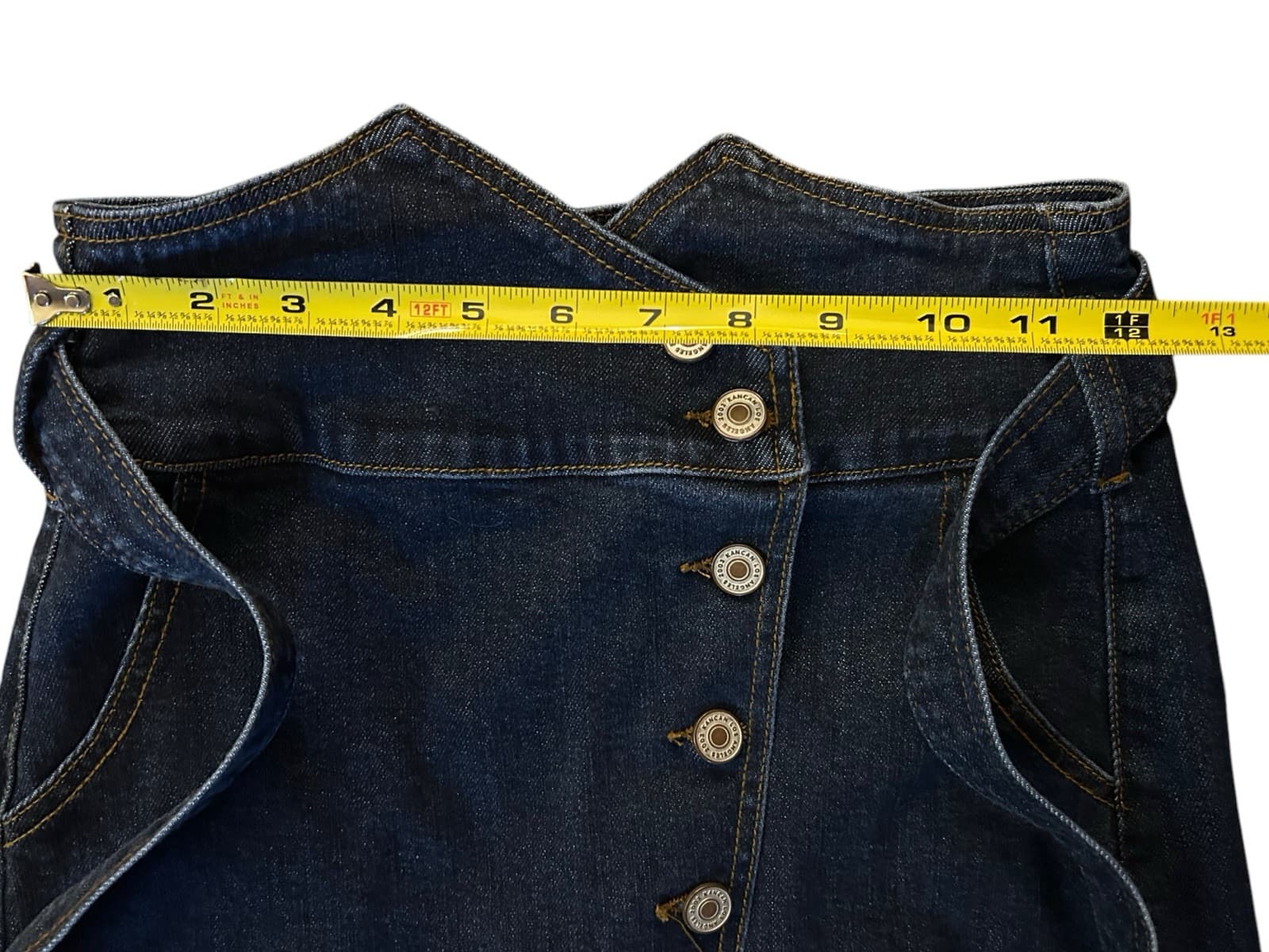 Kancan Dark Blue Wash High Waist New Wave Denim Blue Jean Belted Pencil Skirt - Thumbnail 6