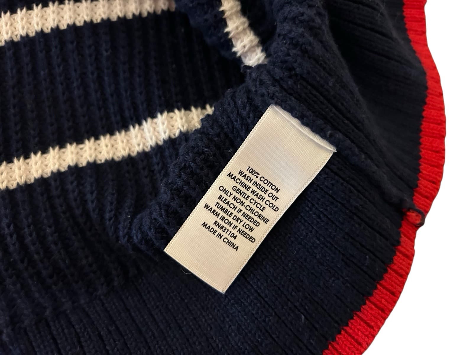 Crown & Ivy Navy Blue Red Chevron 100% Cotton Sweater Soft Spring Preppy Top - Thumbnail 10