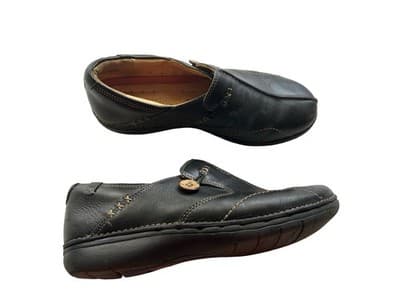 Women’s Size 8.5 Wide Black Genuine Leather Flats Shoes Slip On Loafer - Thumbnail 3