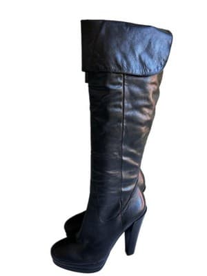 Size 7.5 Vintage Y2K Black Tall Genuine Leather Platform Boots Carlos Santana - Thumbnail 3