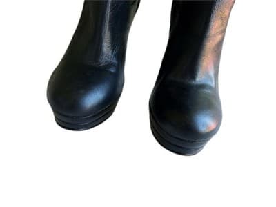 Size 7.5 Vintage Y2K Black Tall Genuine Leather Platform Boots Carlos Santana - Thumbnail 4
