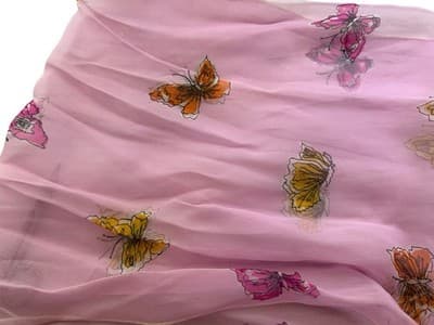 Vintage Sheer Pink Butterfly Scarf Yellow 1960’s Long Sash Cottagecore Angelic - Thumbnail 2