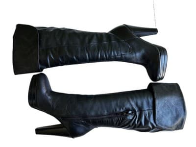 Size 7.5 Vintage Y2K Black Tall Genuine Leather Platform Boots Carlos Santana - Thumbnail 10