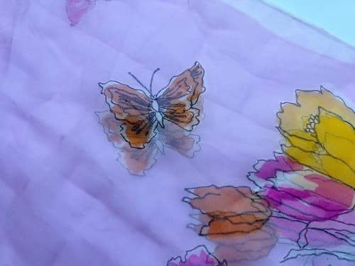 Vintage Sheer Pink Butterfly Scarf Yellow 1960’s Long Sash Cottagecore Angelic - Thumbnail 7