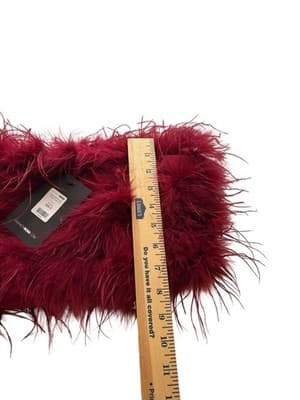 Burgundy Fashion Nova Crop Top Feather Tube Top Bandeau Bustier Lingerie - Thumbnail 3