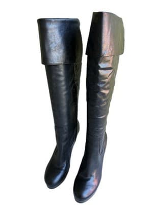 Size 7.5 Vintage Y2K Black Tall Genuine Leather Platform Boots Carlos Santana - Thumbnail 5