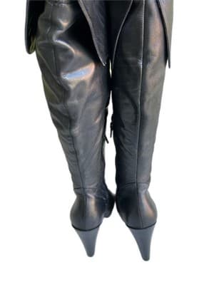 Size 7.5 Vintage Y2K Black Tall Genuine Leather Platform Boots Carlos Santana - Thumbnail 6