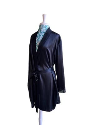 XL SHINY LIQUID SATIN ROBE SPARKLE SLEEVE Embroidered Sequin LINGERIE BED JACKET - Thumbnail 4