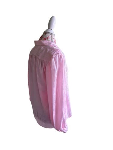 Vintage Pastel Pink Women’s Blouse Puffed Sleeves 1980’s Romantic Silky Shirt 10 - Thumbnail 2