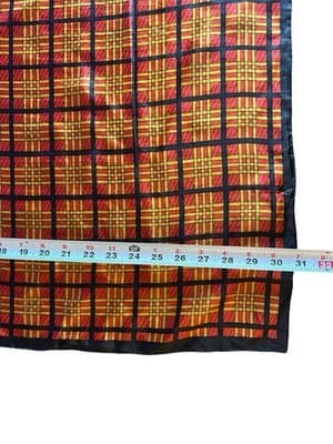 Vintage Black & Red Large 100% Silk Scarf Gold Plaid - Thumbnail 2