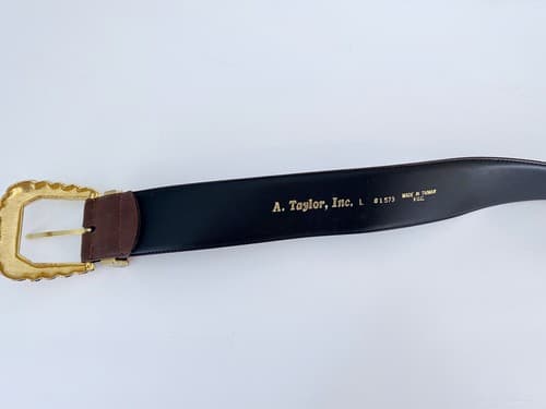 Vintage Ann Taylor Brown Genuine Leather Belt Large Boho Fall Glam Gold Buckle - Thumbnail 6