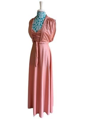 Vintage 1970’s Maxi Dress & Matching Shrug Blush Nude Sundress Fall Suit Set - Thumbnail 5
