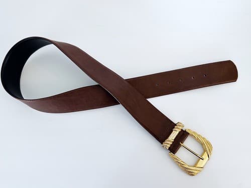 Vintage Ann Taylor Brown Genuine Leather Belt Large Boho Fall Glam Gold Buckle - Thumbnail 4