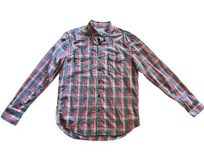 Lucky Brand Men’s Medium Plaid Cotton Shirt Country Farm Western Top Casual - Thumbnail 3