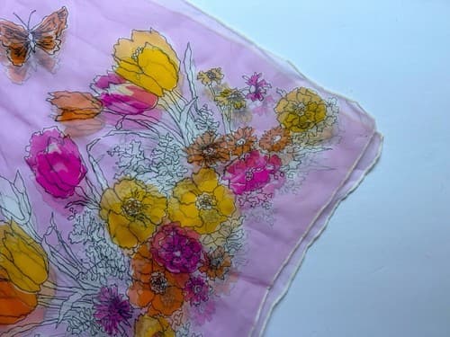 Vintage Sheer Pink Butterfly Scarf Yellow 1960’s Long Sash Cottagecore Angelic - Thumbnail 6