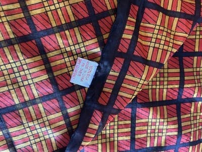 Vintage Black & Red Large 100% Silk Scarf Gold Plaid - Thumbnail 4
