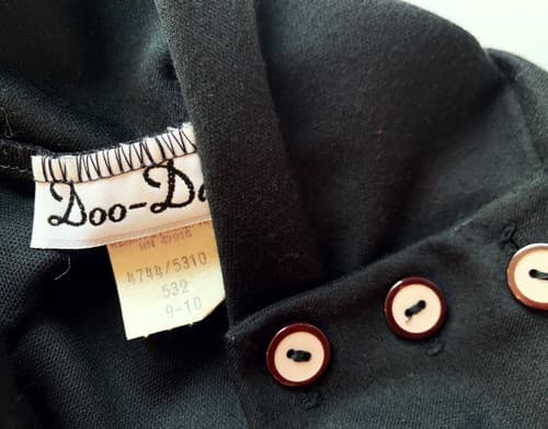 Vintage 1970’s Dress Black By Doo~Dads Button Cowl Neck Neat Fit Belted 1980’s - Thumbnail 4