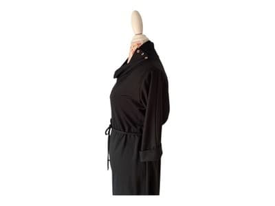 Vintage 1970’s Dress Black By Doo~Dads Button Cowl Neck Neat Fit Belted 1980’s - Thumbnail 12