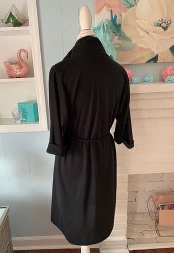 Vintage 1970’s Dress Black By Doo~Dads Button Cowl Neck Neat Fit Belted 1980’s - Thumbnail 7