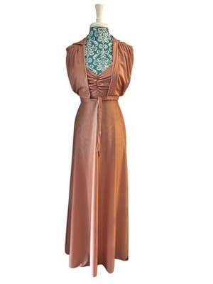 Vintage 1970’s Maxi Dress & Matching Shrug Blush Nude Sundress Fall Suit Set - Thumbnail 2