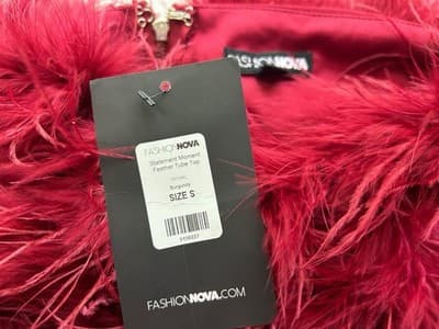 Burgundy Fashion Nova Crop Top Feather Tube Top Bandeau Bustier Lingerie - Thumbnail 5