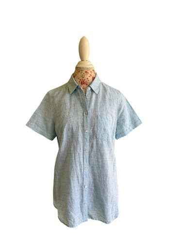 Kim Rogers Baby Blue Pastel Linen Blouse Top Shirt Old Money Classic Cotton L - Thumbnail 7
