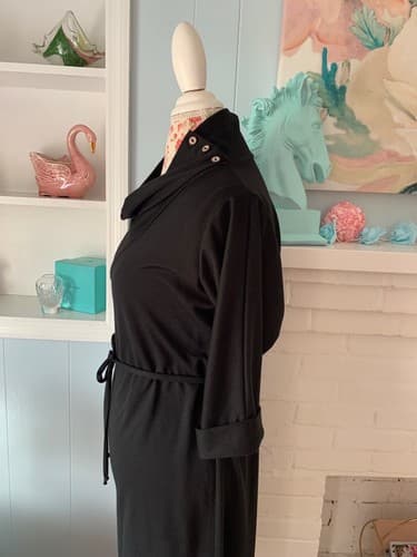 Vintage 1970’s Dress Black By Doo~Dads Button Cowl Neck Neat Fit Belted 1980’s - Thumbnail 5
