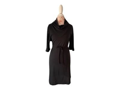 Vintage 1970’s Dress Black By Doo~Dads Button Cowl Neck Neat Fit Belted 1980’s - Thumbnail 10
