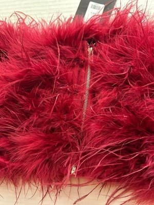 Burgundy Fashion Nova Crop Top Feather Tube Top Bandeau Bustier Lingerie - Thumbnail 4