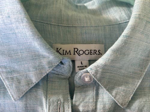 Kim Rogers Baby Blue Pastel Linen Blouse Top Shirt Old Money Classic Cotton L - Thumbnail 2