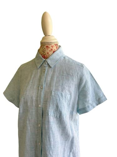 Kim Rogers Baby Blue Pastel Linen Blouse Top Shirt Old Money Classic Cotton L - Thumbnail 6
