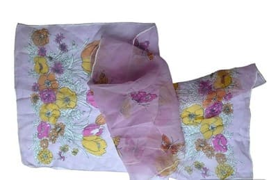 Vintage Sheer Pink Butterfly Scarf Yellow 1960’s Long Sash Cottagecore Angelic - Thumbnail 3