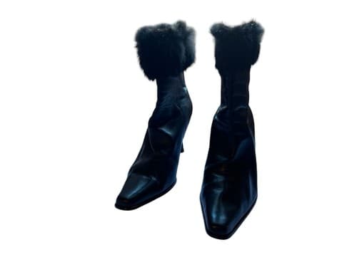 Vintage Lord & Taylor Black Leather Rabbit Fur Boots Avant Garde New Wave Rocker - Thumbnail 5