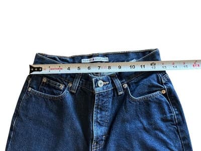 Y2K Tommy Hilfiger Jeans High Waisted Slouch Denim Pants Faded Leather Tag - Thumbnail 5