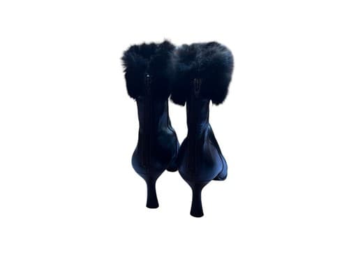 Vintage Lord & Taylor Black Leather Rabbit Fur Boots Avant Garde New Wave Rocker - Thumbnail 6