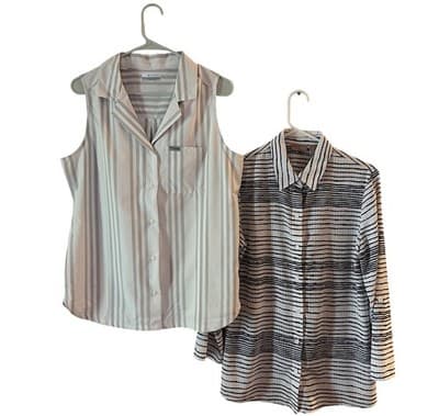 M Lot Of 2 Women’s Tops Shirts White Columbia & Chicos Striped Blouse Spring - Thumbnail 2