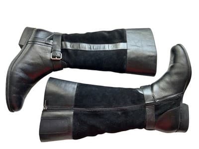 10.5 Women’s Anne Klein Vintage Black Tall Genuine Leather Suede Boots Shoes - Thumbnail 12
