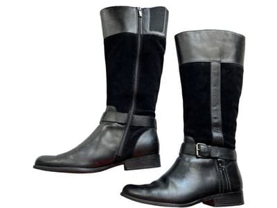 10.5 Women’s Anne Klein Vintage Black Tall Genuine Leather Suede Boots Shoes - Thumbnail 2
