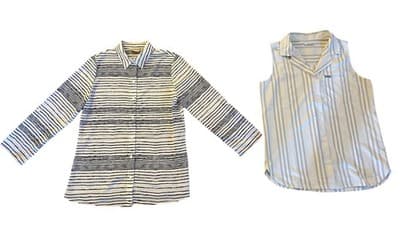 M Lot Of 2 Women’s Tops Shirts White Columbia & Chicos Striped Blouse Spring - Thumbnail 3