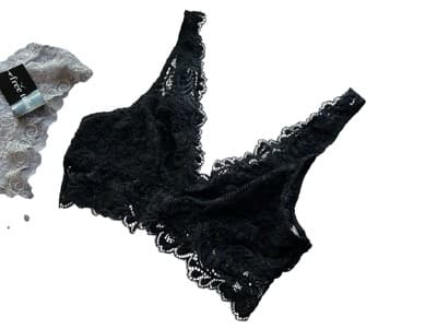 NWT New Gray Panty & Black Lace Bralette Crop Top Lingerie Medium - Thumbnail 4