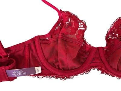 Adore Me Bra Womens Size 36A Red Sexy Lingerie Floral Scalloped Lace Bows - Thumbnail 4