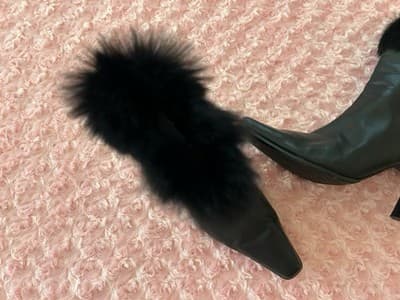 Vintage Lord & Taylor Black Leather Rabbit Fur Boots Avant Garde New Wave Rocker - Thumbnail 12