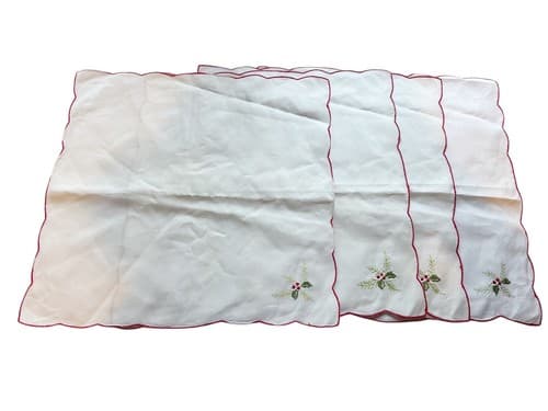 Christmas Vintage Linens Holly Leaf Berries Holiday Table Placemat Napkin 1960’s - Thumbnail 4
