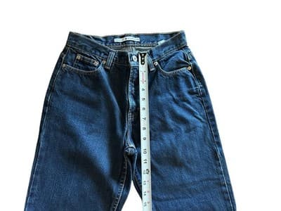 Y2K Tommy Hilfiger Jeans High Waisted Slouch Denim Pants Faded Leather Tag - Thumbnail 3